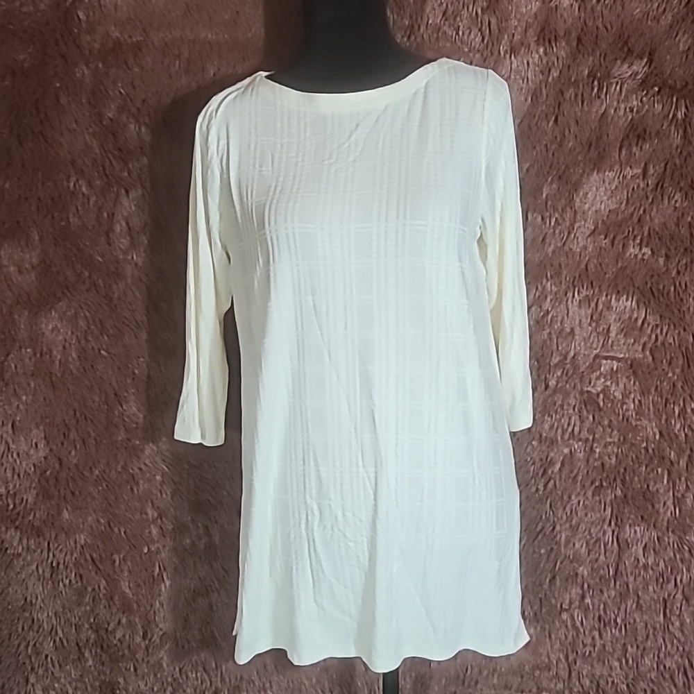 J. Jill Below Elbow Sleeve White on White Plaid Top